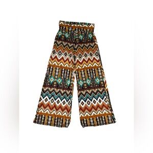 Boho Wide Leg Aztec Print Plazzo Pants - Teal, Mustard, Rust